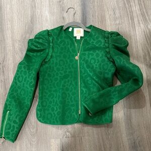 Green Leopard Print Women's Blazer